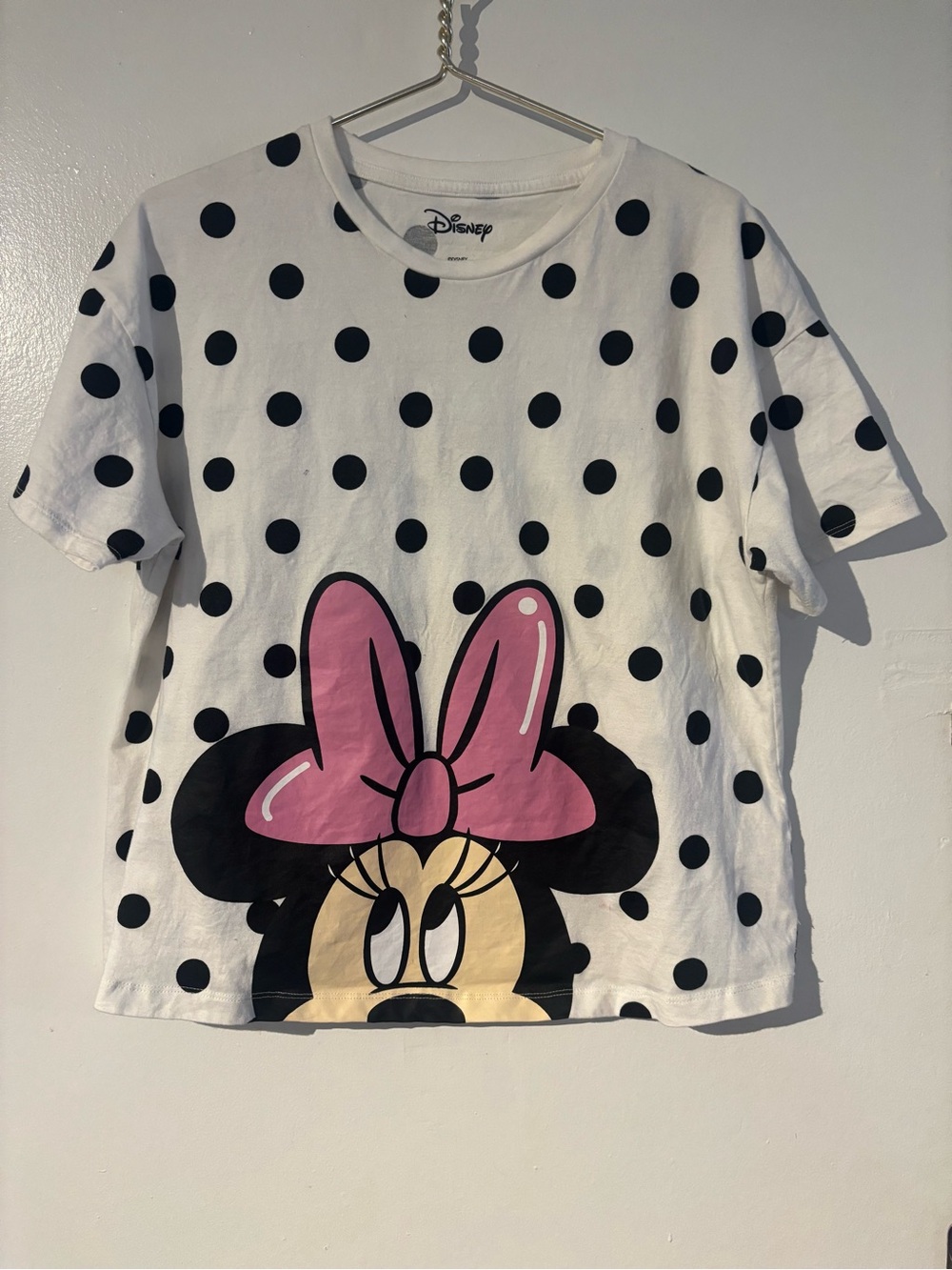 Disney Minnie Mouse Polka Dot Graphic T Shirt Women’s Size 14 White Pink